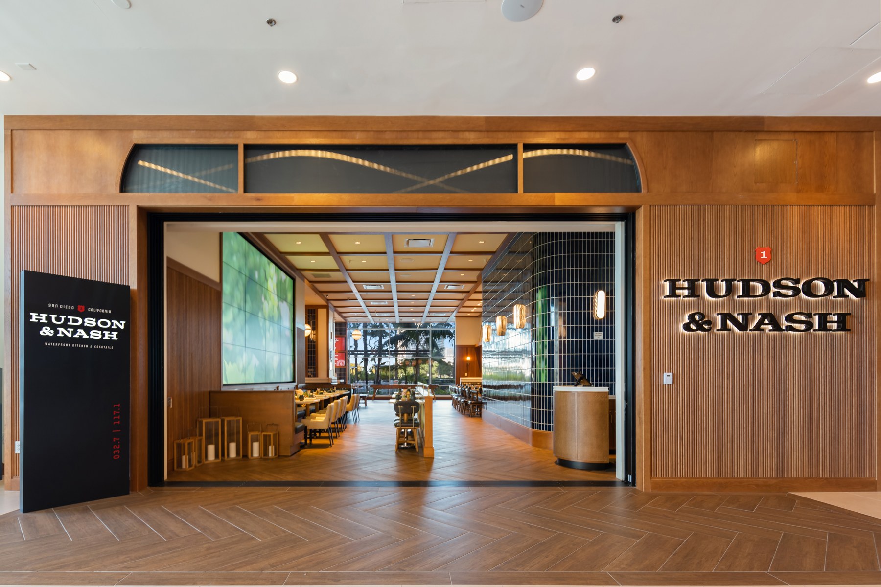 The entrance to Hudson and Nash at the Hilton San Diego Bayfront.